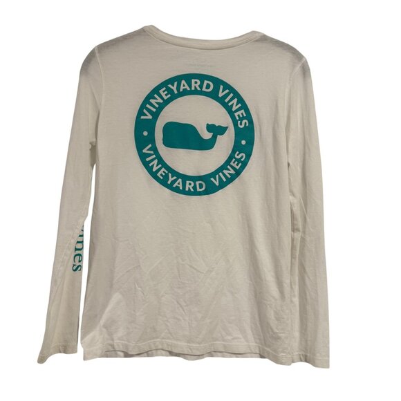 Vineyard Vines Long Sleeve White Tee with Teal Green Print Size L - Picture 4 of 6